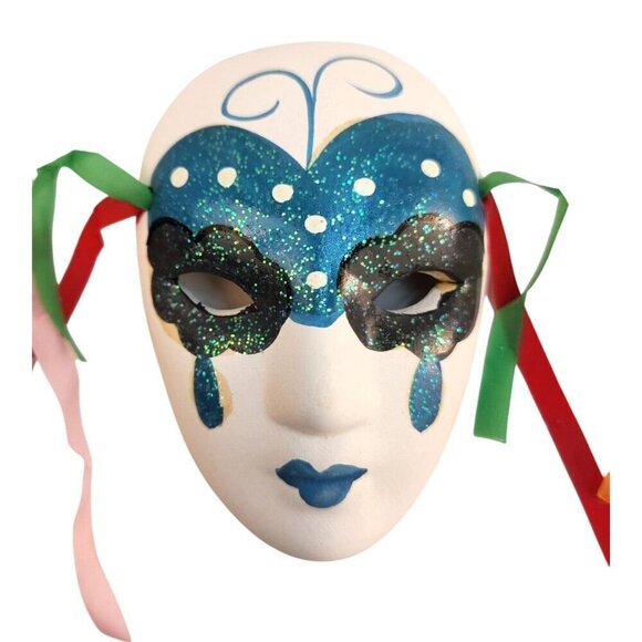 Venetian Style Mardí Gras Ceramic Mini Wall Masks Set Of 3 Colorful Glitter Acce - Picture 4 of 5